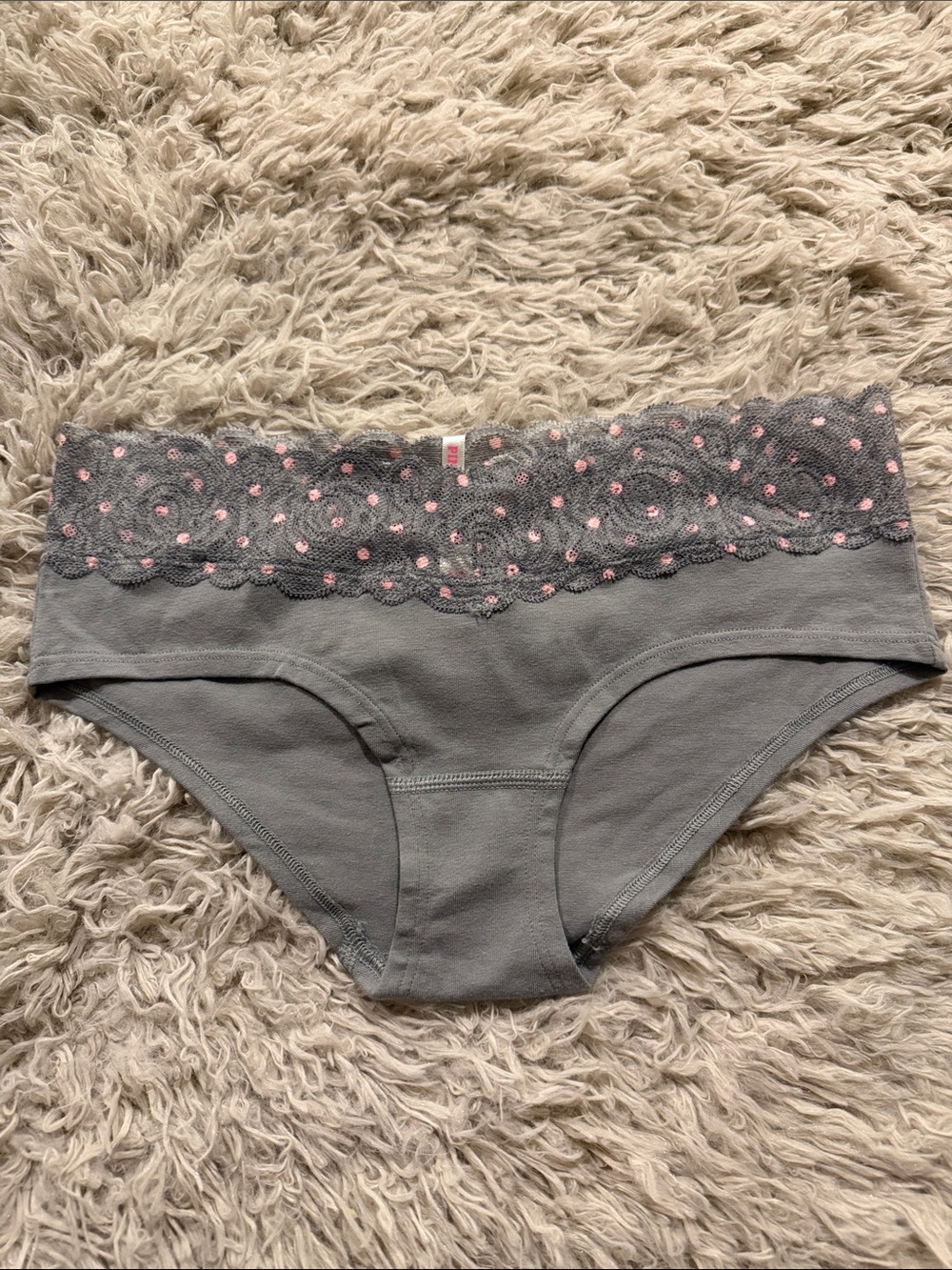 NWT VTG Y2K Victoria's Secret PINK Extra Low Rise Hipster Grey Pink Polka Dot S